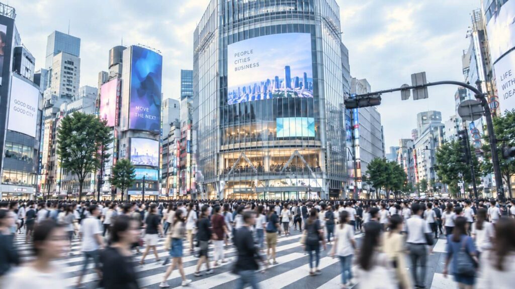 都会の交差点を行き交う人々