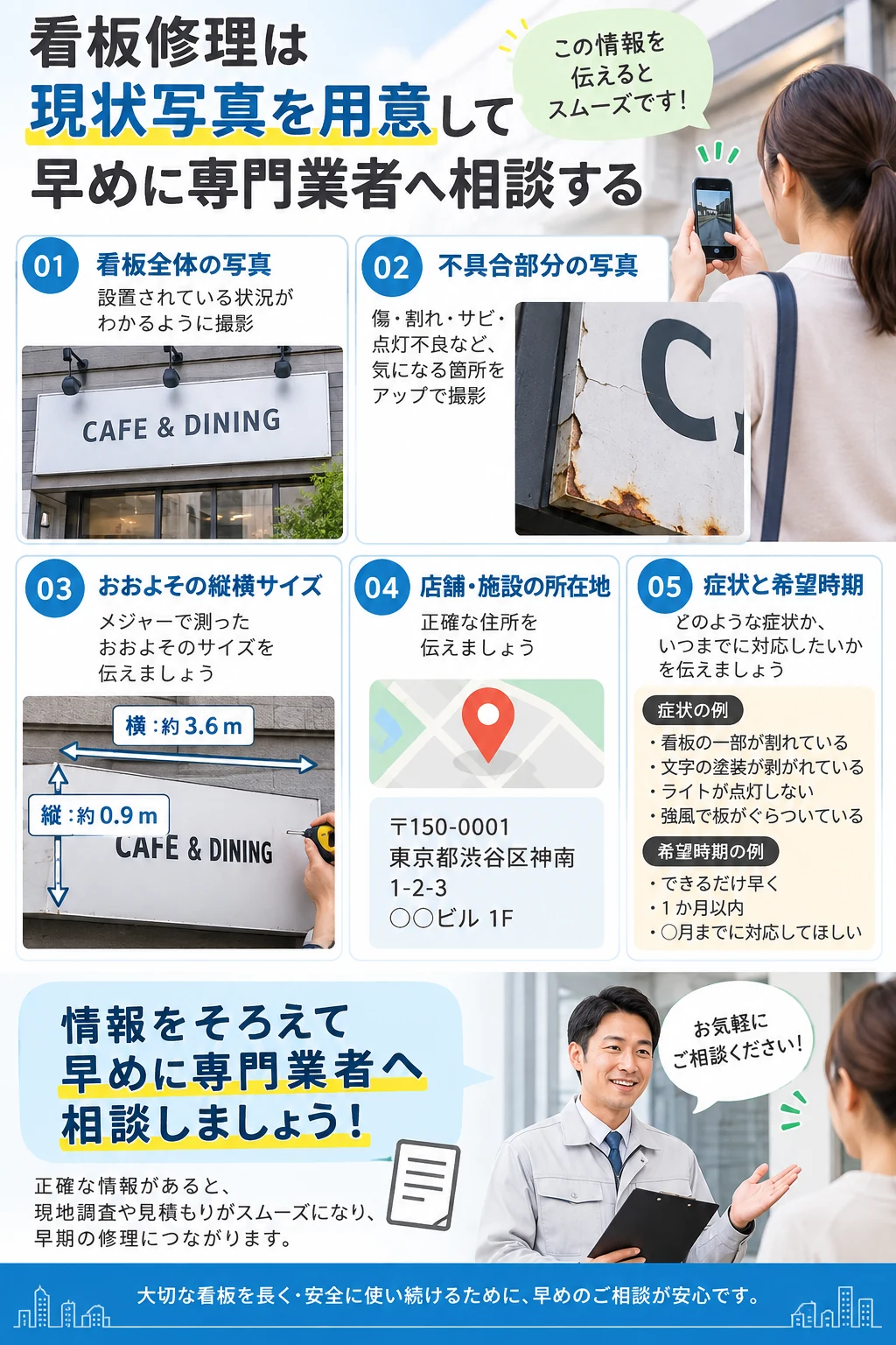 看板修理の相談前に用意する写真と情報