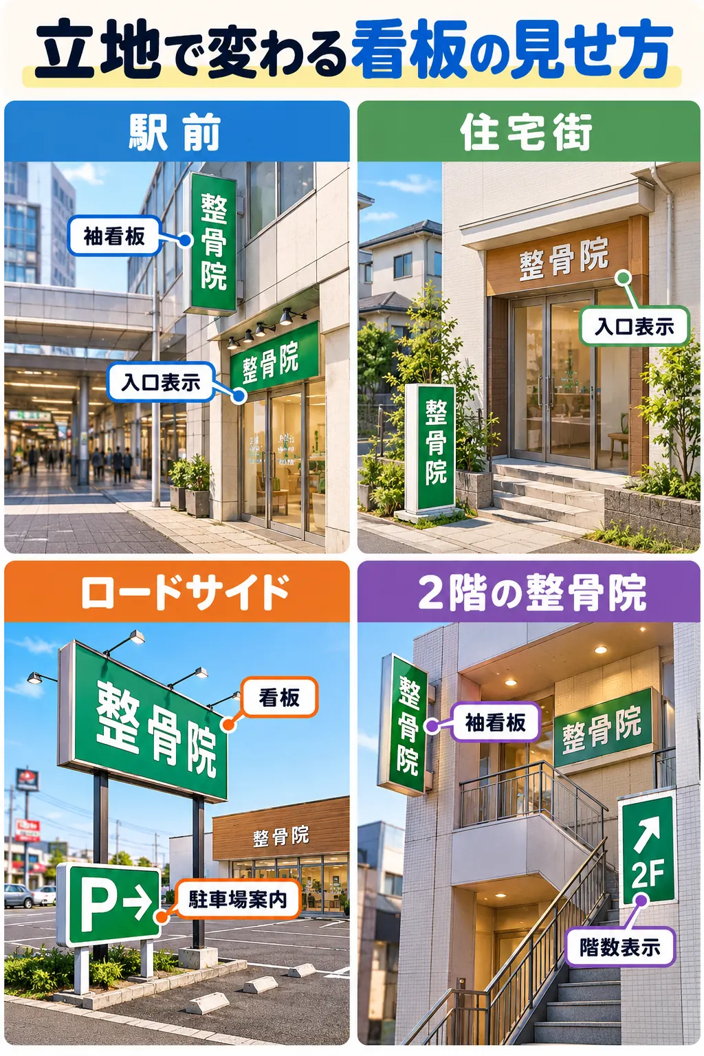立地別に変わる整骨院看板の見せ方