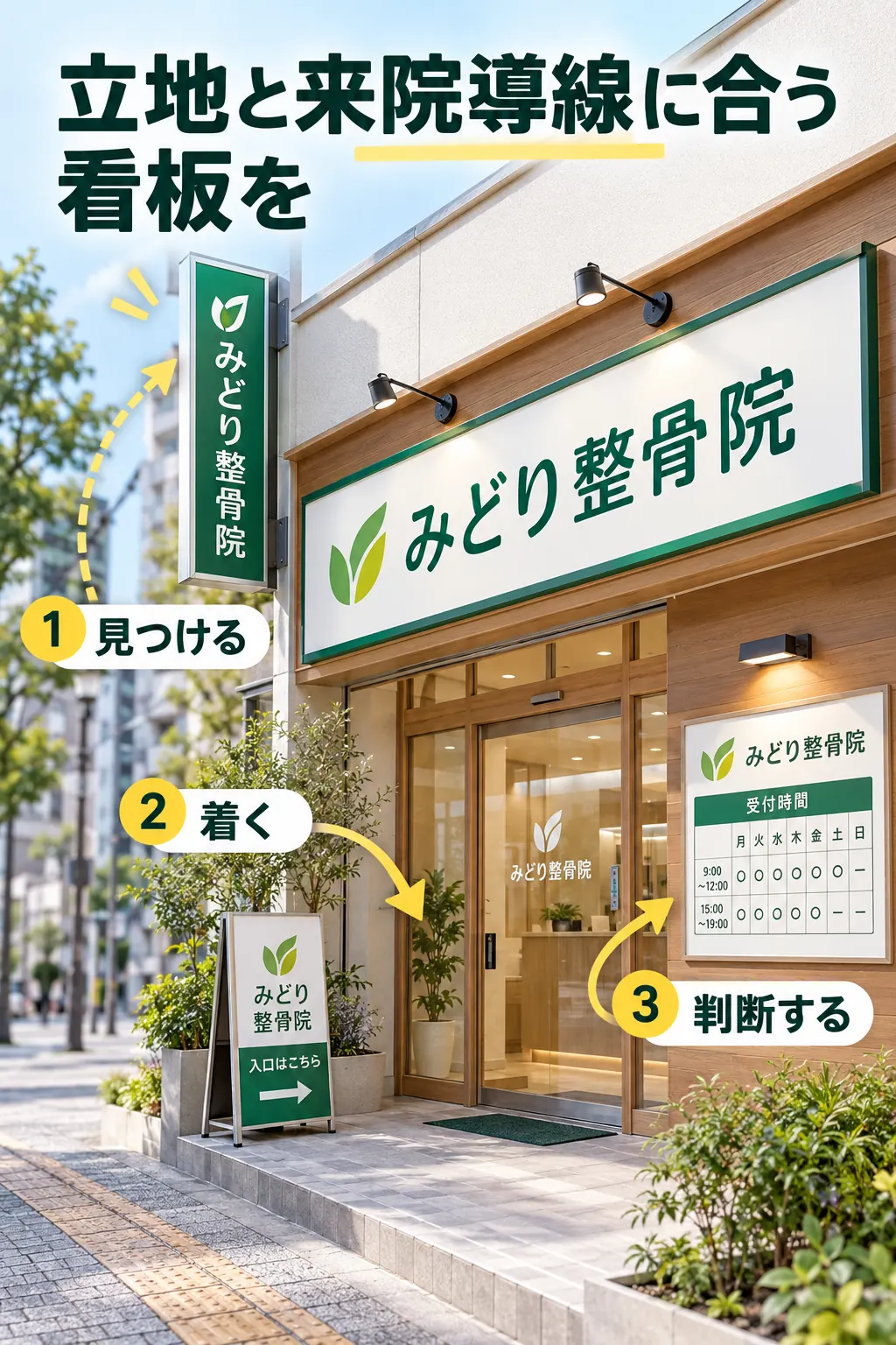整骨院の看板は立地と来院導線に合わせて役割を分ける