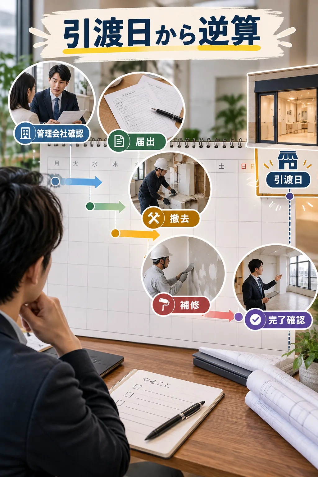 看板撤去は引渡日から逆算し撤去範囲をそろえる